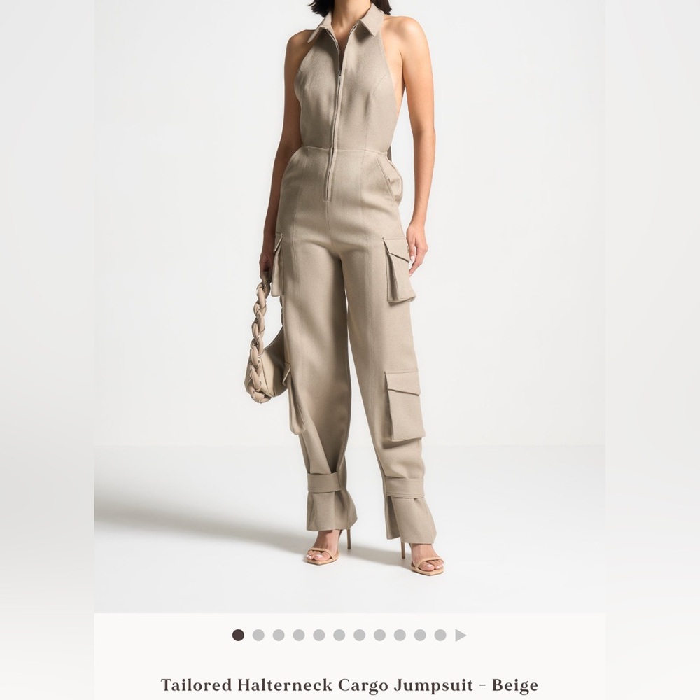 Beige Taylored Cargo Jumpsuit